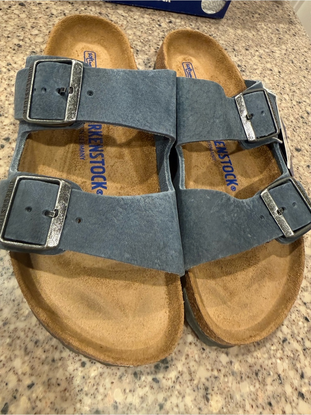 Birkenstock Two-Strap Arizona Sandals oiled leather dusty blue